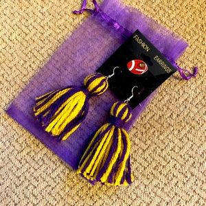 Purple and Gold Yarn Earrings